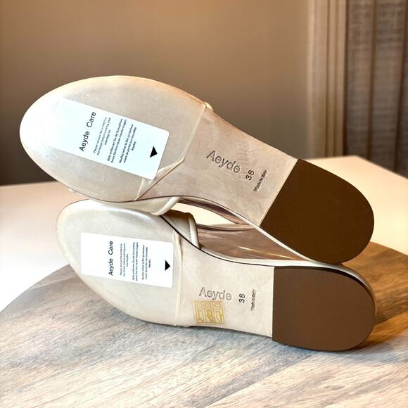 Aeyde Cloe Slide Sandals Cream Nappa Leather Flat Slip On Made In Italy 38 - Picture 4 of 7
